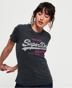 Superdry Vintage Logo Slub Női Pólók Sötétkék/Fehér | LPOZX1096